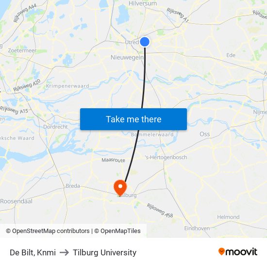 De Bilt, Knmi to Tilburg University map