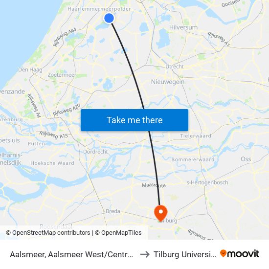 Aalsmeer, Aalsmeer West/Centrum to Tilburg University map