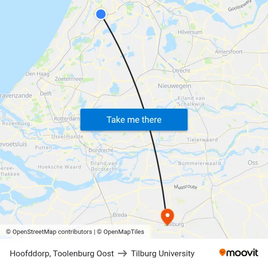 Hoofddorp, Toolenburg Oost to Tilburg University map