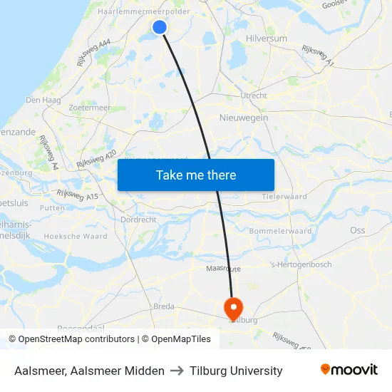 Aalsmeer, Aalsmeer Midden to Tilburg University map
