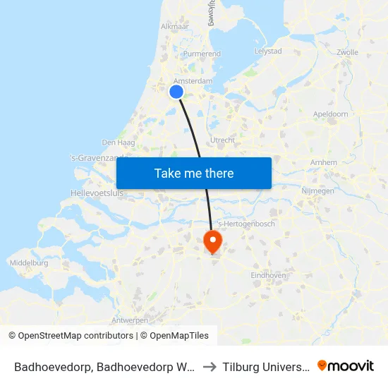 Badhoevedorp, Badhoevedorp West to Tilburg University map