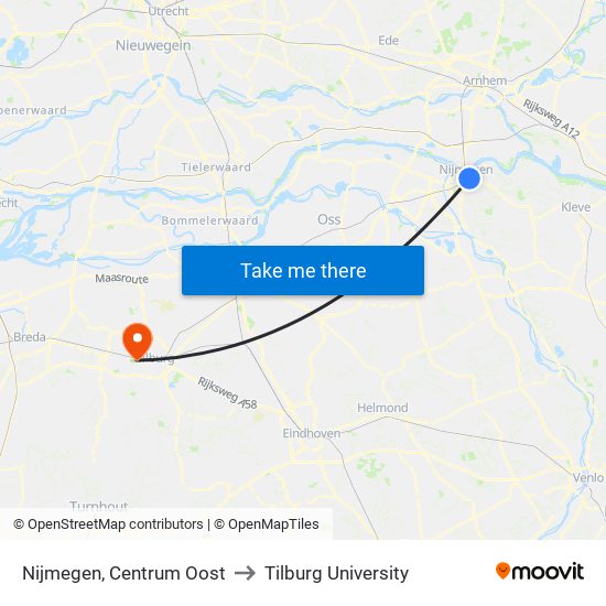Nijmegen, Centrum Oost to Tilburg University map