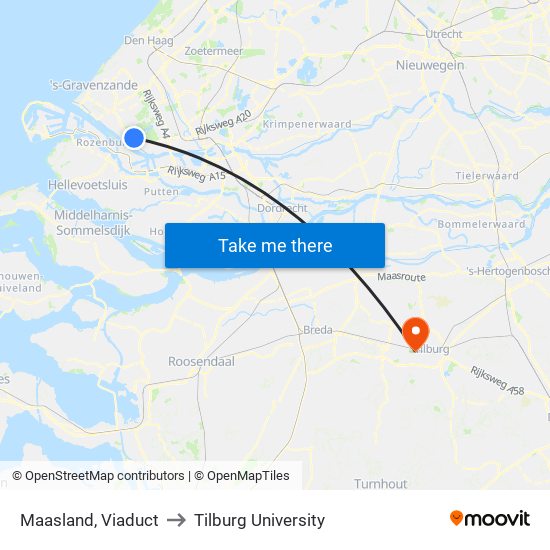 Maasland, Viaduct to Tilburg University map