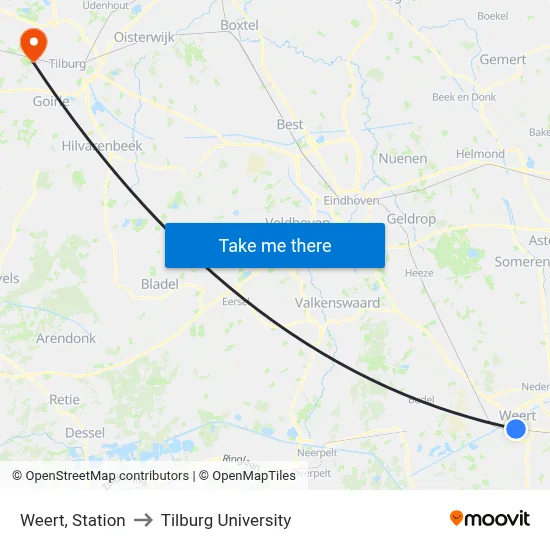 Weert, Station to Tilburg University map