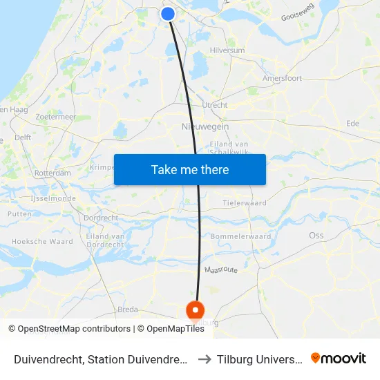 Duivendrecht, Station Duivendrecht to Tilburg University map