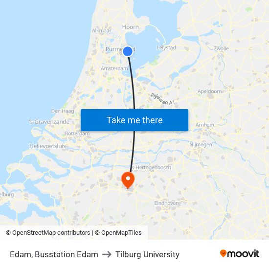 Edam, Busstation Edam to Tilburg University map