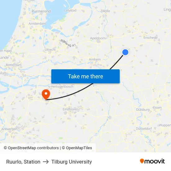 Ruurlo, Station to Tilburg University map