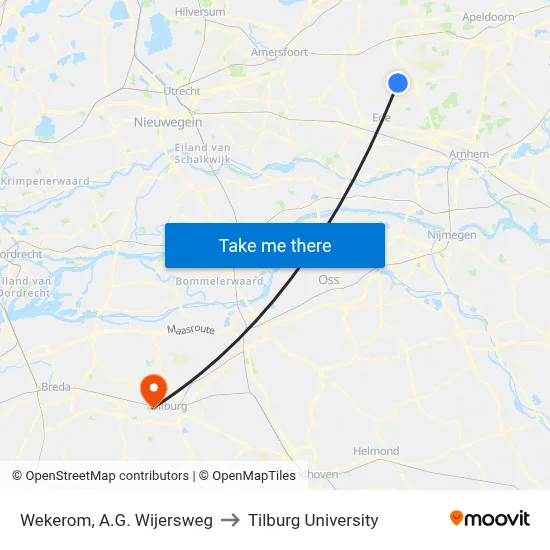 Wekerom, A.G. Wijersweg to Tilburg University map