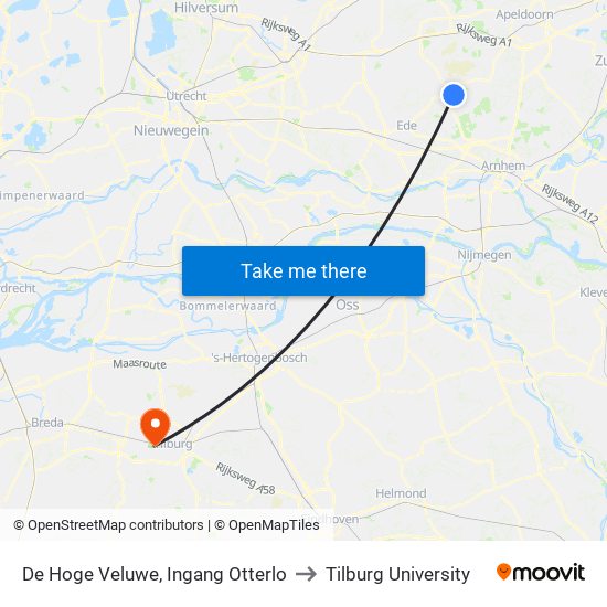 De Hoge Veluwe, Ingang Otterlo to Tilburg University map