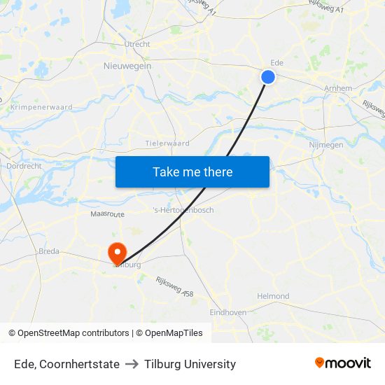 Ede, Coornhertstate to Tilburg University map