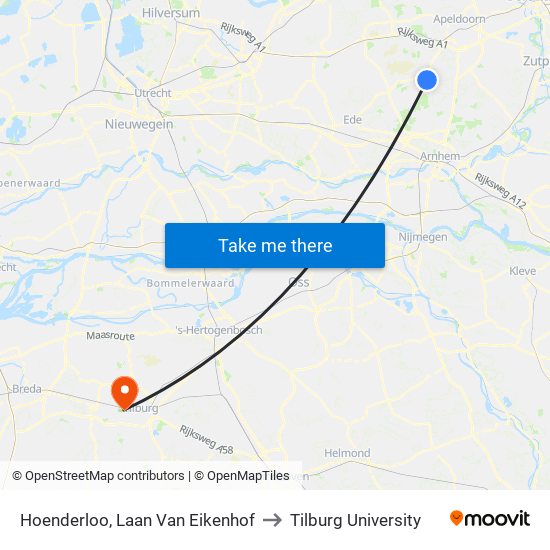 Hoenderloo, Laan Van Eikenhof to Tilburg University map