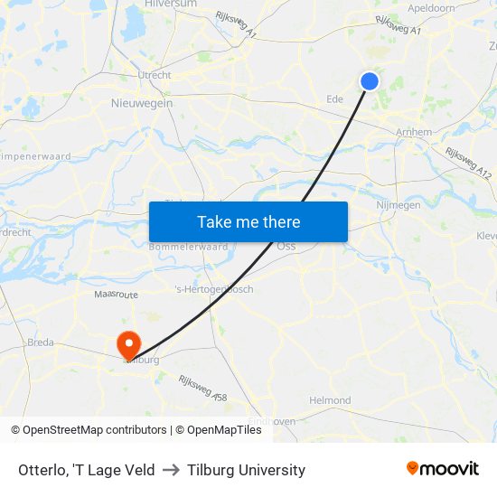 Otterlo, 'T Lage Veld to Tilburg University map