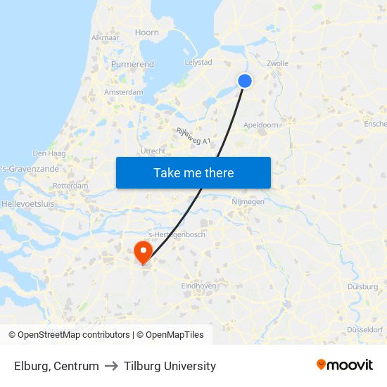 Elburg, Centrum to Tilburg University map