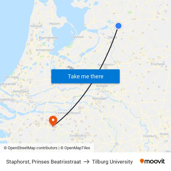 Staphorst, Prinses Beatrixstraat to Tilburg University map