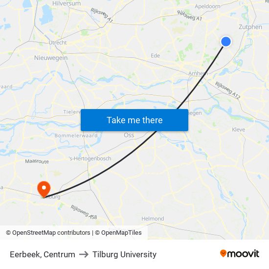 Eerbeek, Centrum to Tilburg University map