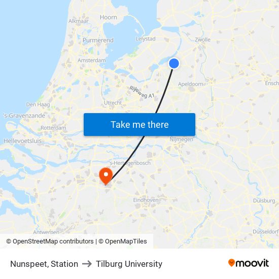 Nunspeet, Station to Tilburg University map