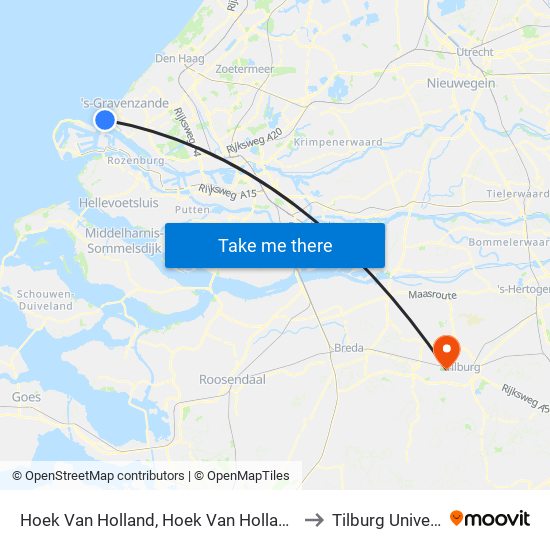 Hoek Van Holland, Hoek Van Holland Strand to Tilburg University map