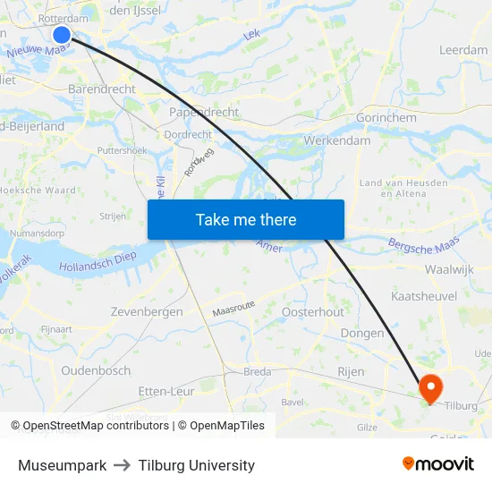 Museumpark to Tilburg University map