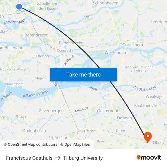 Franciscus Gasthuis to Tilburg University map