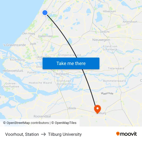 Voorhout, Station to Tilburg University map