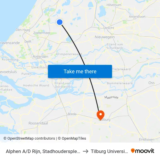 Alphen A/D Rijn, Stadhoudersplein to Tilburg University map