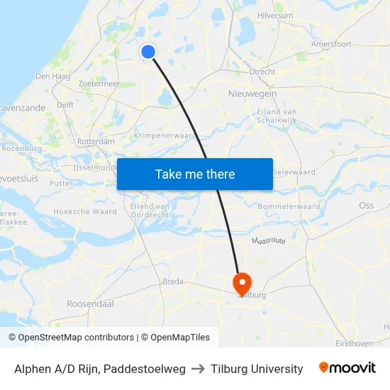 Alphen A/D Rijn, Paddestoelweg to Tilburg University map