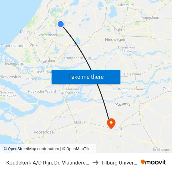 Koudekerk A/D Rijn, Dr. Vlaanderenlaan to Tilburg University map