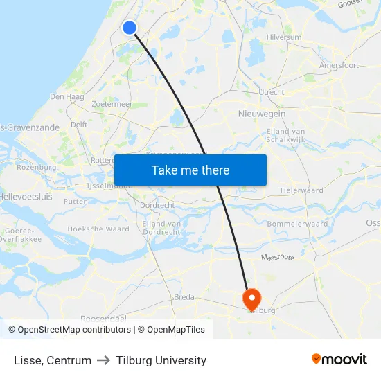 Lisse, Centrum to Tilburg University map