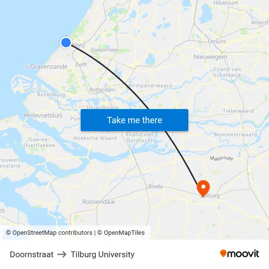 Doornstraat to Tilburg University map