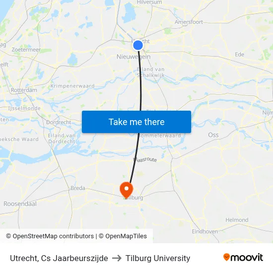 Utrecht, Cs Jaarbeurszijde to Tilburg University map