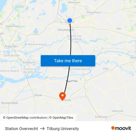 Station Overvecht to Tilburg University map