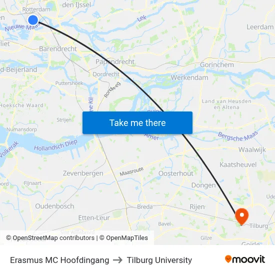 Erasmus MC Hoofdingang to Tilburg University map