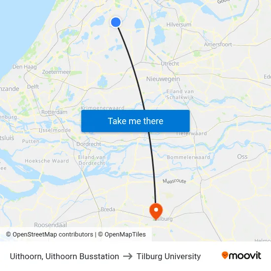 Uithoorn, Uithoorn Busstation to Tilburg University map