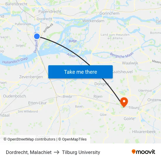 Dordrecht, Malachiet to Tilburg University map