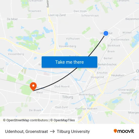 Udenhout, Groenstraat to Tilburg University map