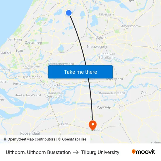Uithoorn, Uithoorn Busstation to Tilburg University map