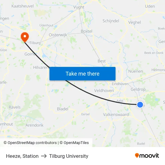 Heeze, Station to Tilburg University map