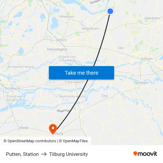 Putten, Station to Tilburg University map