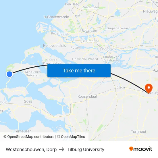Westenschouwen, Dorp to Tilburg University map