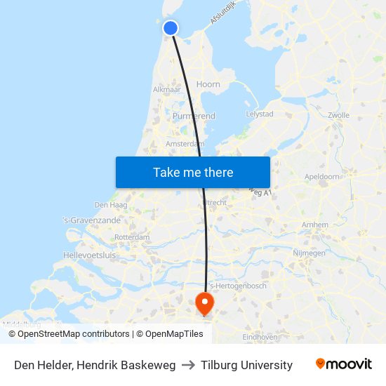 Den Helder, Hendrik Baskeweg to Tilburg University map