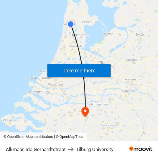 Alkmaar, Ida Gerhardtstraat to Tilburg University map