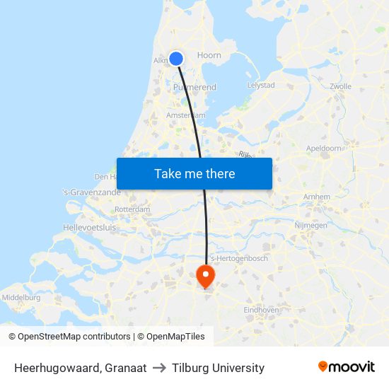 Heerhugowaard, Granaat to Tilburg University map