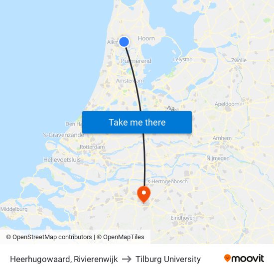 Heerhugowaard, Rivierenwijk to Tilburg University map