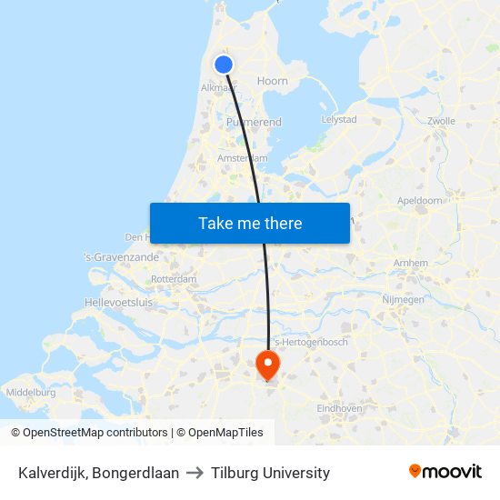 Kalverdijk, Bongerdlaan to Tilburg University map