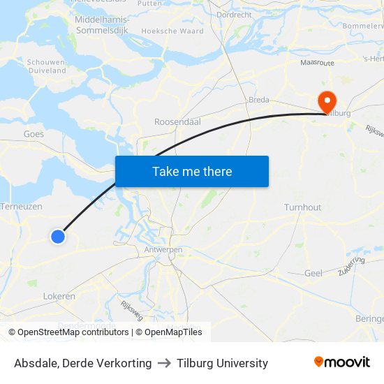 Absdale, Derde Verkorting to Tilburg University map