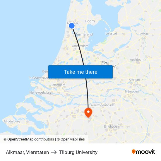 Alkmaar, Vierstaten to Tilburg University map