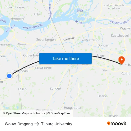 Wouw, Omgang to Tilburg University map