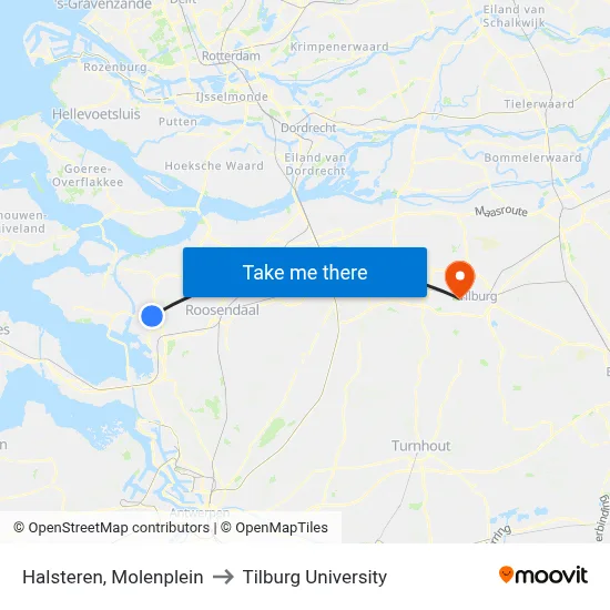 Halsteren, Molenplein to Tilburg University map