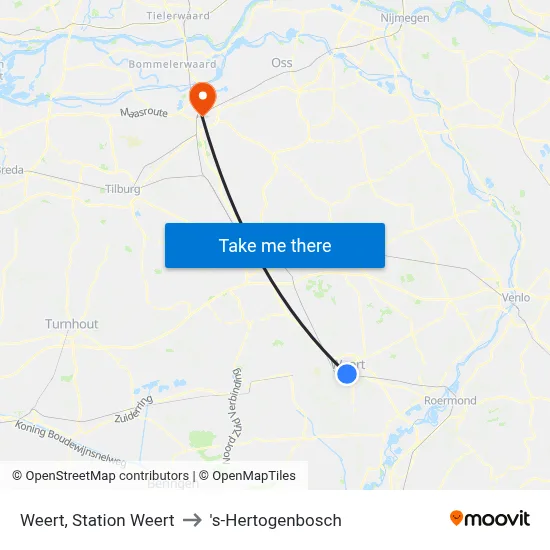 Weert, Station Weert to 's-Hertogenbosch map