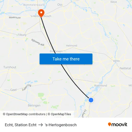 Echt, Station Echt to 's-Hertogenbosch map